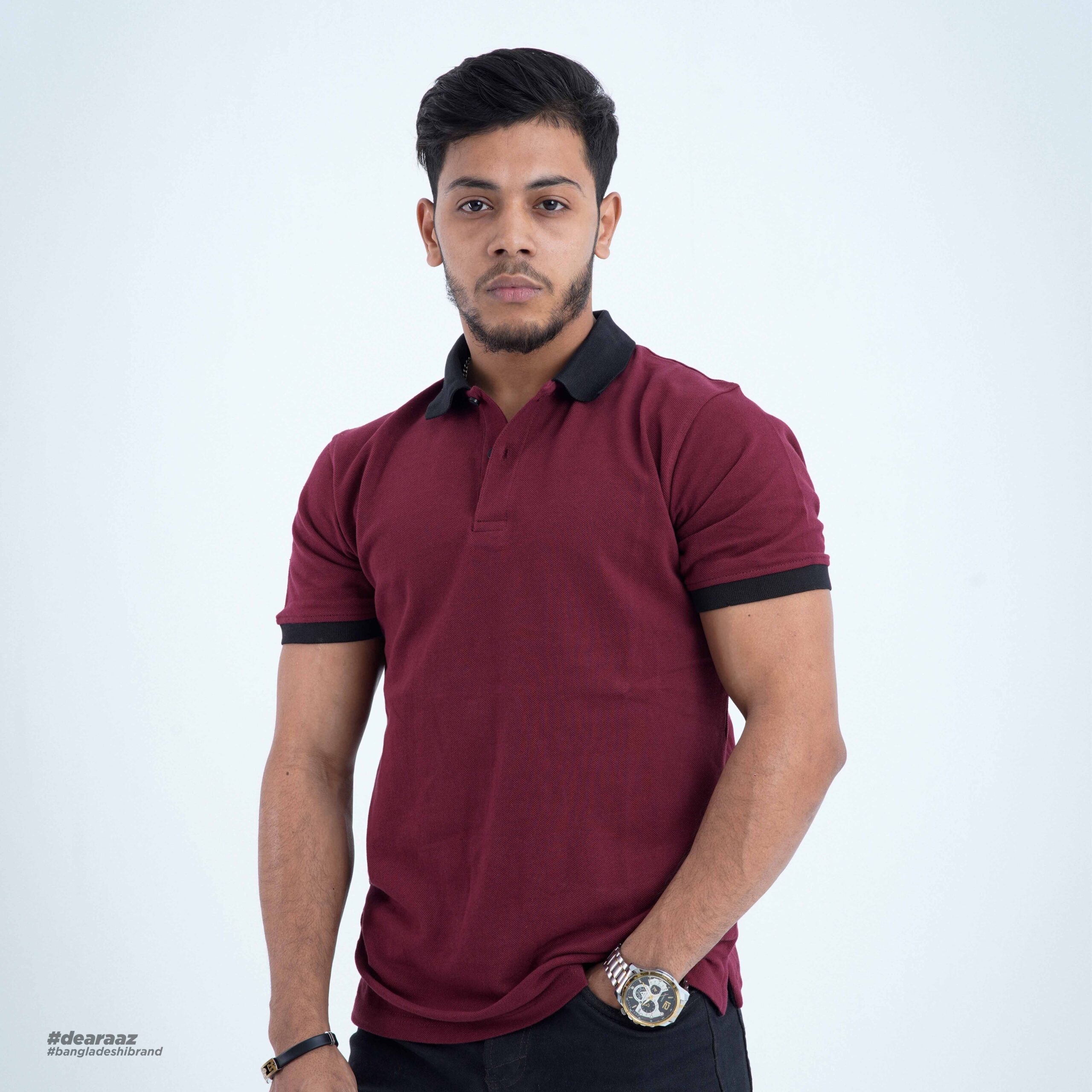 Maroon Contrast 02 T-Shirt - Premium Cotton - AAZ Bangladesh
